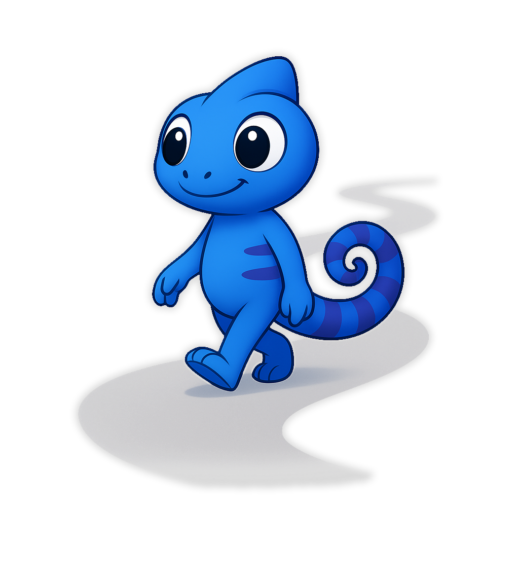 Micro mascot walking down a guided jungle learning path from mascot-walking.png